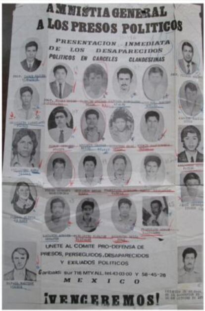 Un cartel de 1978 que exige la presentación de desaparecidos durante la 'guerra sucia' en México.