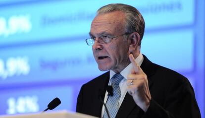 El presidente de CaixaBank, Isidre Fainé, durante la rueda de prensa de este viernes.