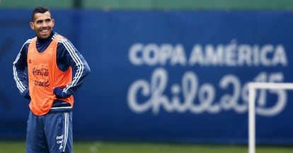 Tevez, durante un entrenamiento con Argentina