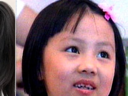 Lin Miaoke (izquierda), que salió en la ceremonia, y Yang Peiyi.