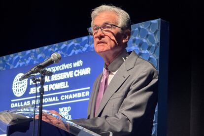 El presidente de la Reserva Federal, Jerome Powell, durante su discurso en Dallas (Texas).