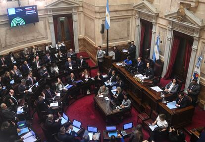 Victoria Villarruel dirige un debate sobre un proyecto de reforma integral en el Senado, en junio de 2024 en Buenos Aires (Argentina).