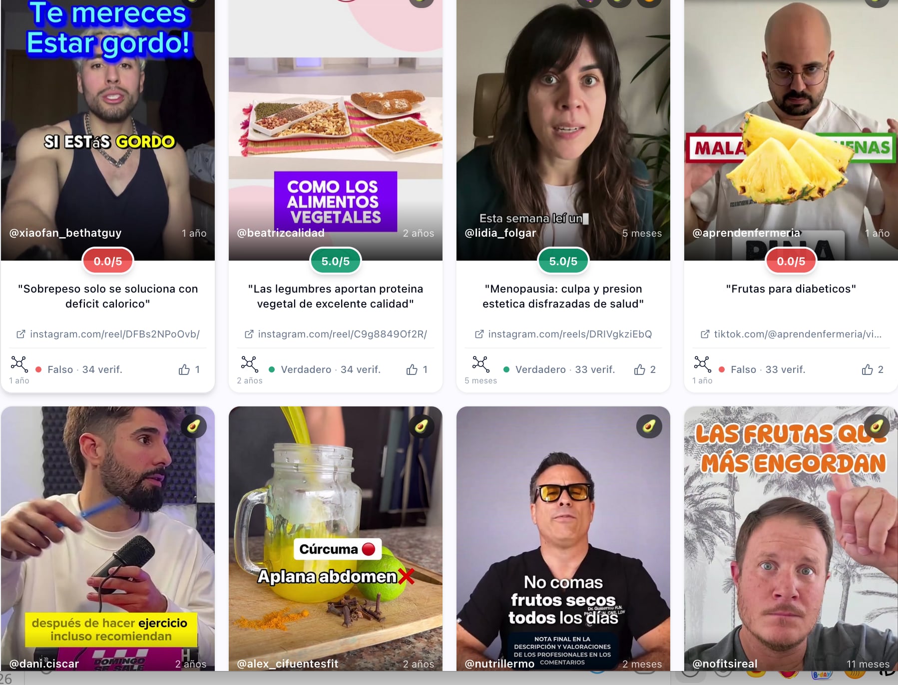 Una pequeña muestra de los contenidos que verifican en AGORA
