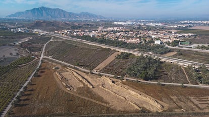 Vista aérea de la excavación en el barranco de Albatera. 