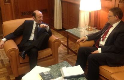 Alfredo Pérez Rubalcaba y Ximo Puig en su reunión en Madrid.