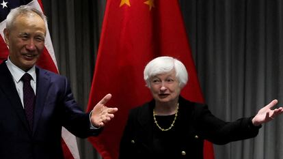 U.S. Treasury Secretary Janet Yellen meets with Chinese Vice Premier Liu He for talks in Zurich, Switzerland, January, 18, 2023.