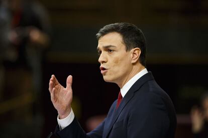 Pedro Sanchez, durante el discurso en que presentó su programa de gobierno al Congreso.