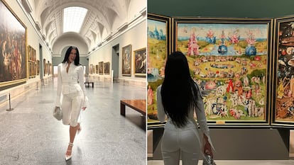 La cantante británica Dua Lipa visitando el Museo del Prado, en dos imágenes sacadas de su cuenta de X.