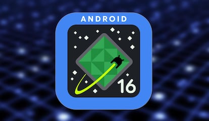 Logo de Android 16 con fondo de luces