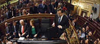 El presidente Mariano Rajoy, a su llegada a su escaño en el Congreso.