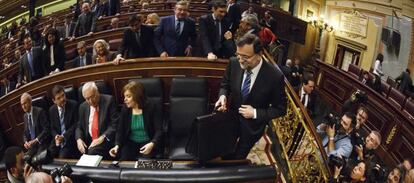 El presidente Mariano Rajoy, a su llegada a su esca&ntilde;o en el Congreso.