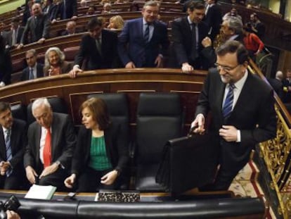 El presidente Mariano Rajoy, a su llegada a su esca&ntilde;o en el Congreso.