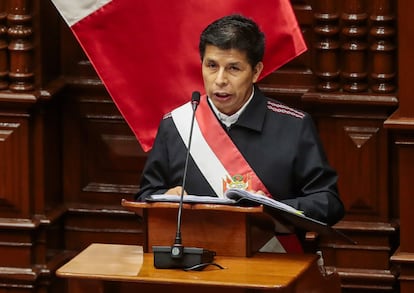 El presidente Pedro Castillo, este martes en el Congreso peruano.