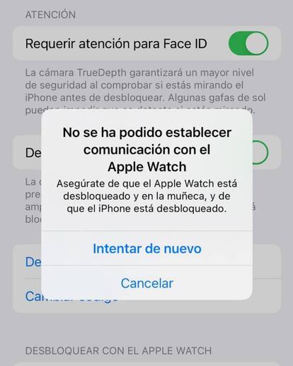 Error de conexión al Apple Watch.
