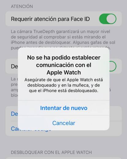 Error de conexión al Apple Watch.