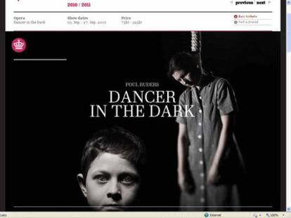 Una imagen de la página web del Teatro Nacional de Copenhague en la que se promociona el estreno de <i>Dancer in the dark</i> en el coliseo danés.