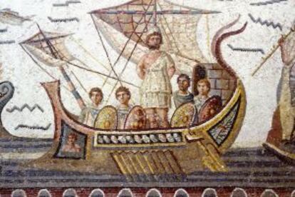 El mosaico 'Ulises y las sirenas', con el héroe atado al mástil del barco para no sucumbir a los cantos de las sirenas, en el Museo del Bardo de Túnez.