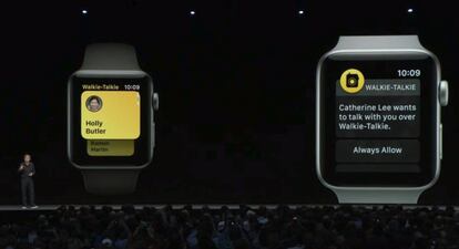 Presentación del modo Walkie-talkie del Apple Watch.