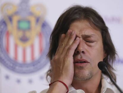 Almeyda, en la conferencia de prensa.