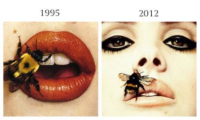 Los que hayan visto el reciente documental Editoras de Vogue (emitido en Canal+) sabrn la historia que esconde la instantnea Bee on Lips que consigui Phyllis Posnick sobre los labios carnosos y la abeja y que retrat Irving Penn. Lana del Rey reproduce una variacin que Penn hizo de la icnica imagen, bajo el objetivo de Sean and Seng, en la portada de febrero de 2012 de Interview.