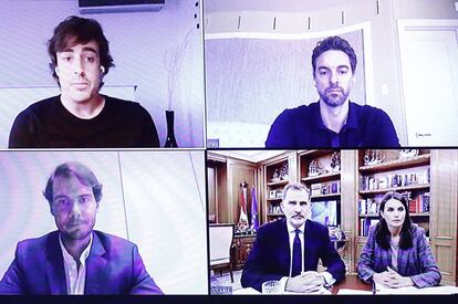 Los Reyes, en videoconferencia con Marca España (con Alonso, Gasol y Nadal).