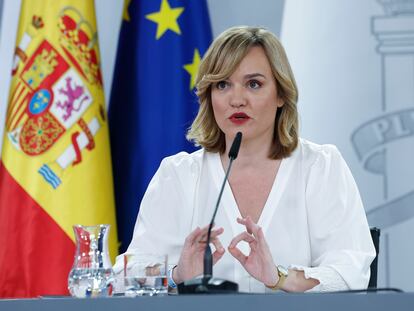 La portavoz del Gobierno, Pilar Alegría, en su comparecencia posterior al último Consejo de Ministros.