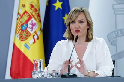 La portavoz del Gobierno, Pilar Alegría, en su comparecencia posterior al último Consejo de Ministros.