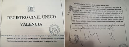 Documento del Registro Civil de Valencia que acredita la nacionalidad española de Brahim Gali.