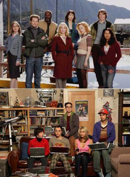 Anne Hache y el reparto de <i>Men in Trees.</i> Abajo, los protagonistas de <i>Big Bang Theory</i>.