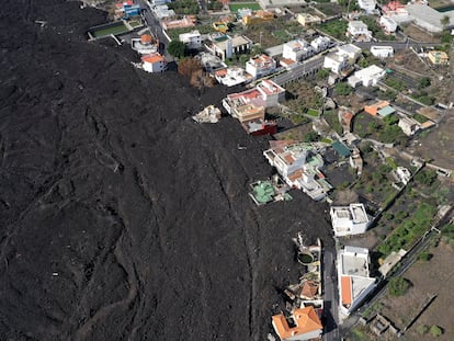 A drone image of the neighborhood of La Laguna in Los Llanos de Aridane, La Palma on November 29.