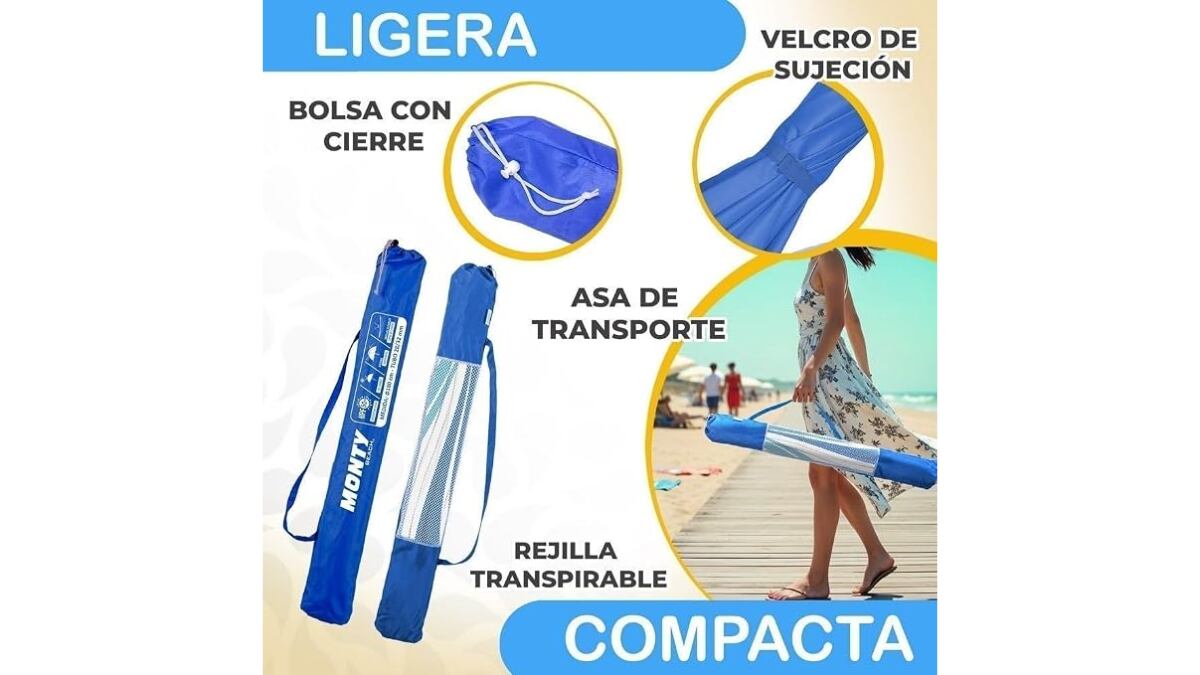 La sombrilla de playa incluye una funda de transporte.