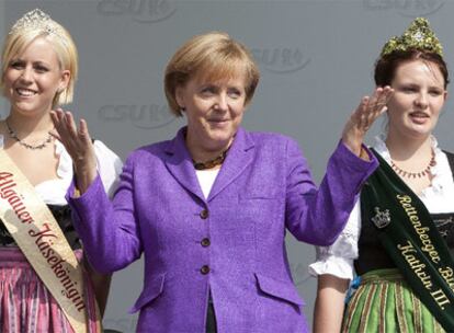 La canciller alemana, Angela Merkel, durante un acto electoral celebrado ayer en Lindau.