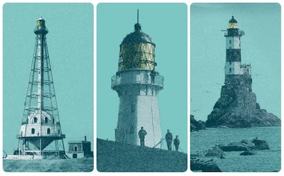 De izquierda a derecha, el faro de la isla de Buda (España), el de la isla de Navaza (EE UU) y la torre farera de Aniva (Rusia).