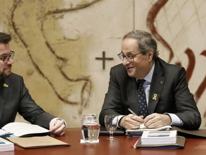 Pere Aragonès y Quim Torra, en la reunión del Govern de este martes.