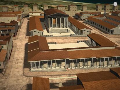 Zona del templo de Augusto, según la interpretación de la nueva app.