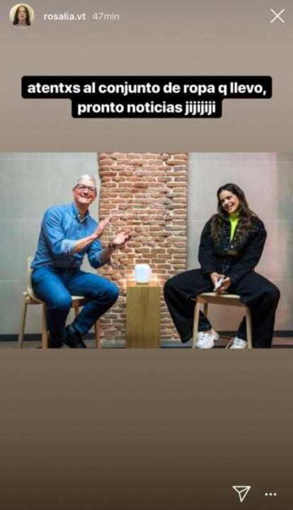 Rosalía junto a Tim Cook en Madrid, el pasado 25 de octubre en Madrid.