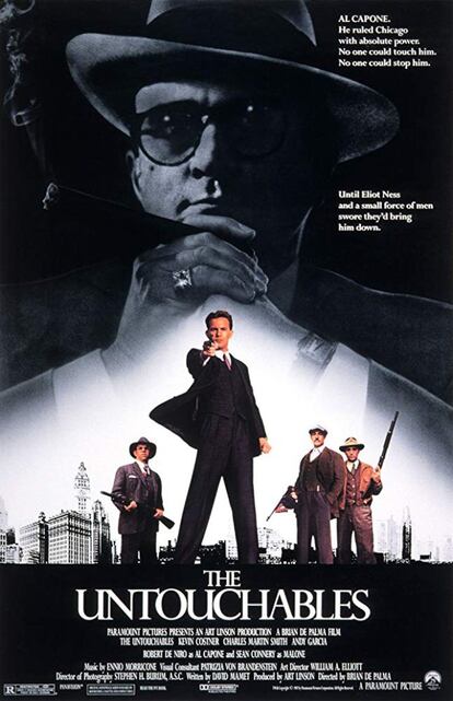 Los Intocables de Eliot Ness (1987). Otro clásico firmado por Brian de Palma. Con Kevin Costner y Sean Connery (que ganó el Oscar al mejor secundario por su intervención en esta cinta) en el elenco protagonista, con guion de David Mamet, recrea el reinado y caída de Al Capone... encarnado por un recurrente Robert de Niro, que ganó 14 kilos para dar verosimilitud a su personaje.