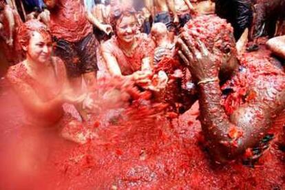 Imagen de la fiesta de la tomatina en Buñol, Valencia.