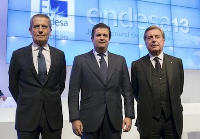 El consejero delegado, Andrea Brentan; el presidente, Borja Prado y el consejero Fulvio Conti.