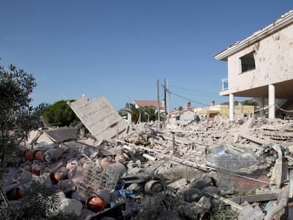 The ruins of house where the explosion occurred on Wednesday night.