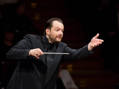 Andris Nelsons, dirigiendo a la Orquesta de la Gewandhaus, el pasado viernes en Leipzig.