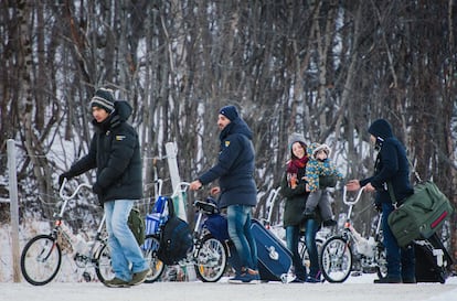 A group of refugees at the Storskog border crossing in Norway, circa November 2015.