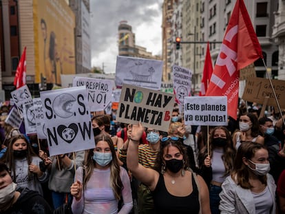 Manifestación de la Huelga Global por el Clima este viernes en Madrid.