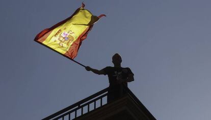 Manifestació a Barcelona a favor de la unitat d'Espanya, aquest diumenge.