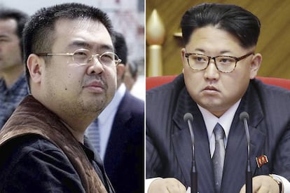 Kim Jong-nam (&agrave; esq.), irm&atilde;o do l&iacute;der da Coreia do Norte, Jim Jong-un (&agrave; dir), que foi assassinado em 13 de fevereiro. 