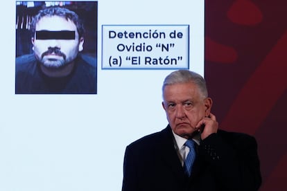 El presidente Andrés Manuel López Obrador, durante la conferencia matutina en la que anunció la detención.