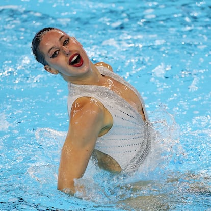 Artistic Swimming - World Aquatics Championships - Women Solo Free - Final - World Aquatics Championships Arena, Singapore - July 22, 2025
Spain's Iris Tio Casas performs REUTERS/Hollie Adams