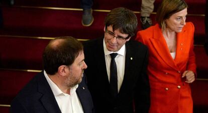 Carles Puigdemont, Oriol Junqueras y Carme Forcadell, este octubre.