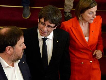 Carles Puigdemont, Oriol Junqueras y Carme Forcadell, este octubre.