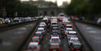 Traffic jams are a regular occurrence in downtown Madrid.